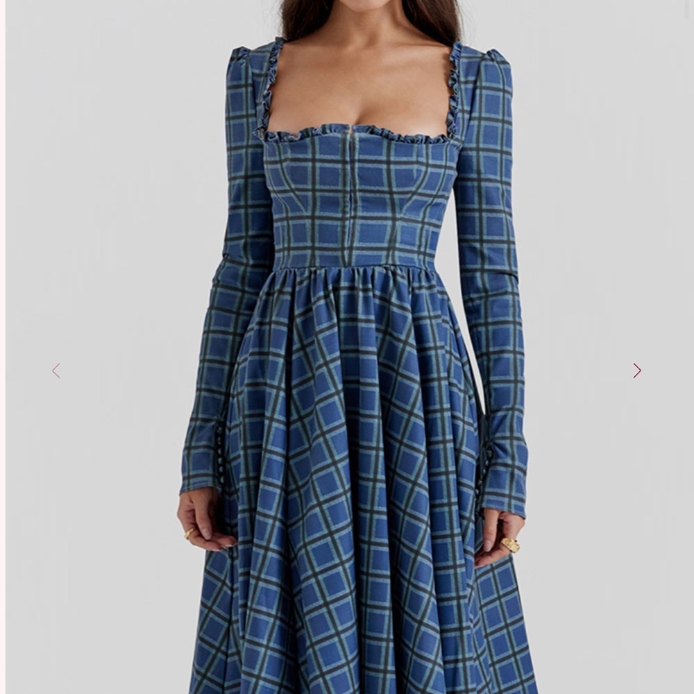 House of CB Blue Plaid Midi Dress